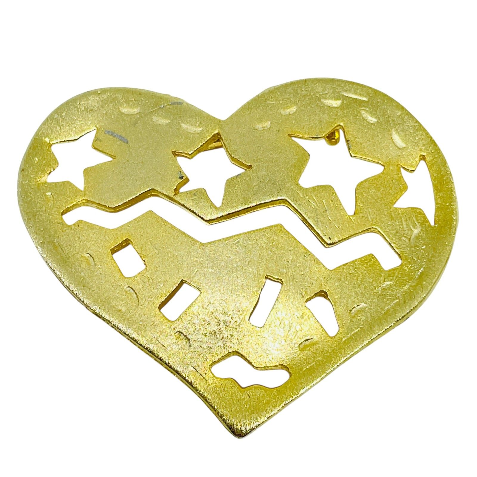 Ultra Craft Signed Vintage Matte Gold Heart Designer Brooch